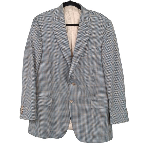 Hart Schaffner Marx Mens Blazer Jacket Blue Brown Plaid Wool Size 44R USA - Picture 1 of 12